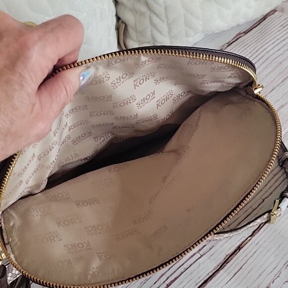 MICHAEL Michael Kors Brown Suede and Python Embossed Leather Shoulder/Crossbody - Picture 7 of 10